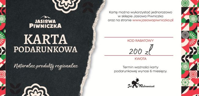Karta podarunkowa do Jasiowej Piwniczki o wartości 200zł 